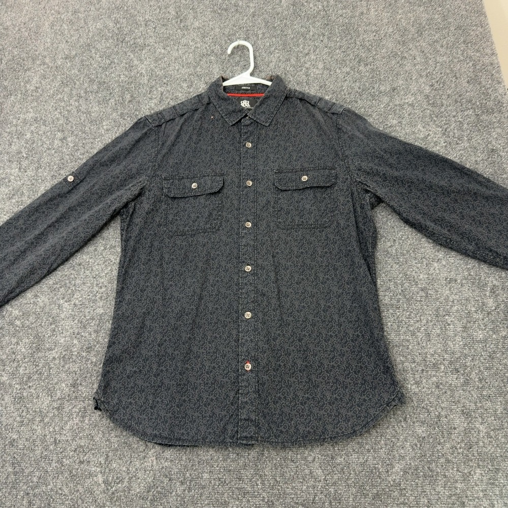 Rock & Republic Shirt Mens M Black Cotton Stretch Skull Floral Button Up Casual